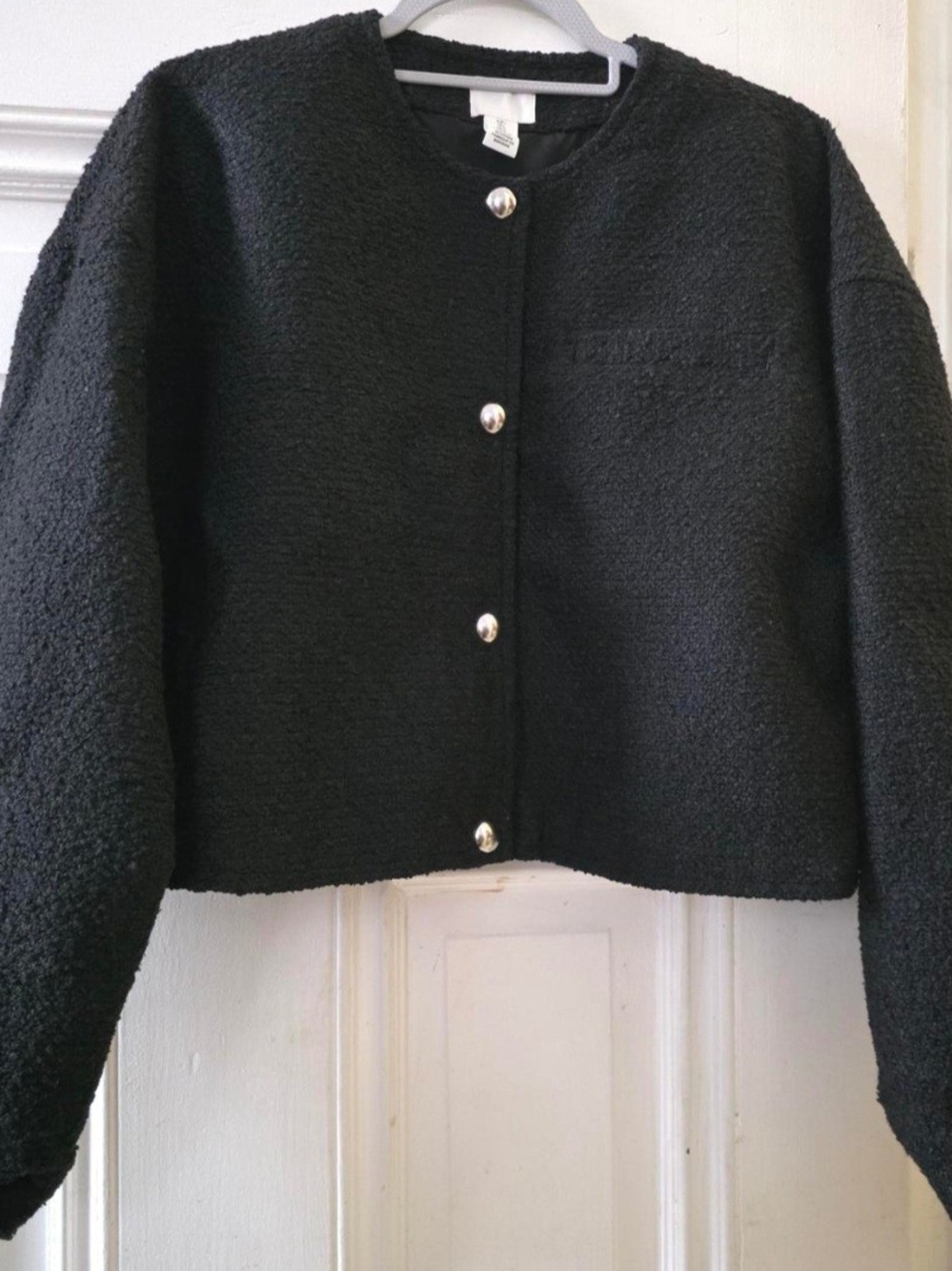 Black Button-Front Bouclé Jacket - Picture 3 of 3